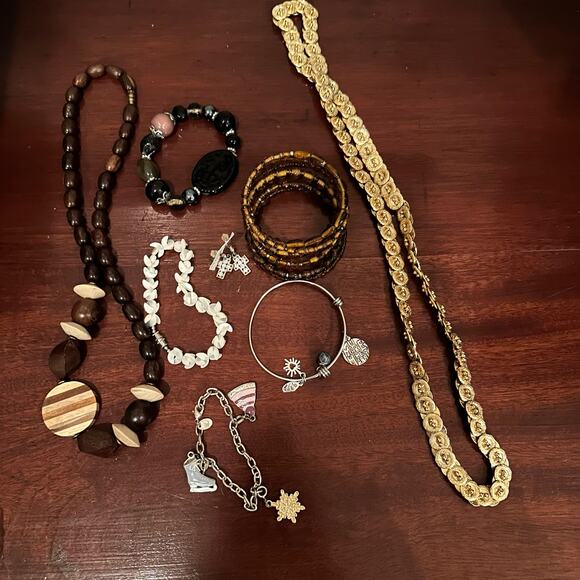 Mixed Lot Bracelet Beads Wood Boho Festival Gold Buttons Cross Earrings Bundle - Picture 1 of 12